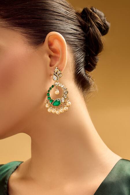 Nazaakat By Samara Singh Green Pearls Drop Danglers at Aza Fashions Nazaakat By Samara Singh_Green Pearls Drop Danglers _at_Aza_Fashions