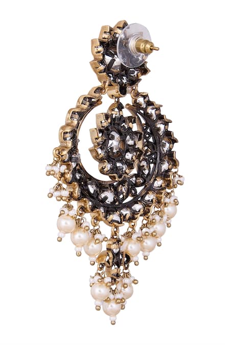 Buy_Nazaakat By Samara Singh_White Stones, Pearls And Gold Dangler Earrings _Online_at_Aza_Fashions