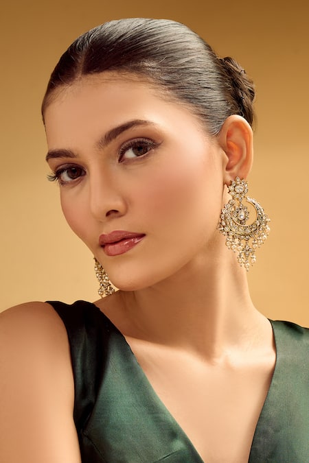 Samyukta Singhania White & Gold Dangler Earrings 