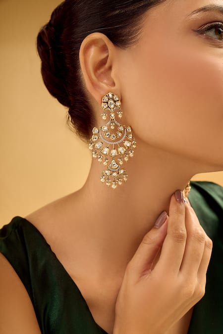 Nazaakat By Samara Singh White Pearls And Gold Dangler Earrings Online at Aza Fashions Nazaakat By Samara Singh_White Pearls And Gold Dangler Earrings _Online_at_Aza_Fashions