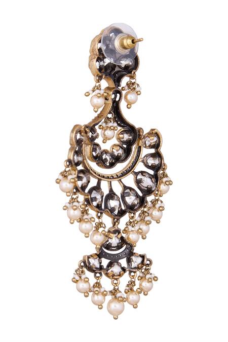 Shop Nazaakat By Samara Singh White Pearls And Gold Dangler Earrings Online at Aza Fashions Shop_Nazaakat By Samara Singh_White Pearls And Gold Dangler Earrings _Online_at_Aza_Fashions