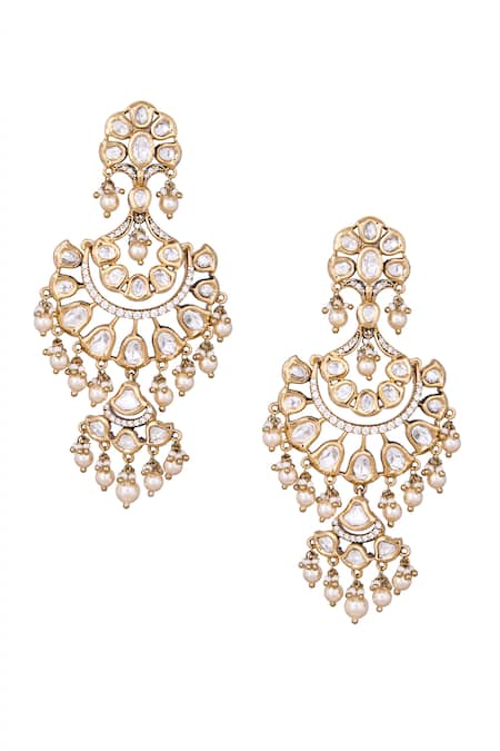 Shop Nazaakat By Samara Singh White Pearls And Gold Dangler Earrings at Aza Fashions Shop_Nazaakat By Samara Singh_White Pearls And Gold Dangler Earrings _at_Aza_Fashions