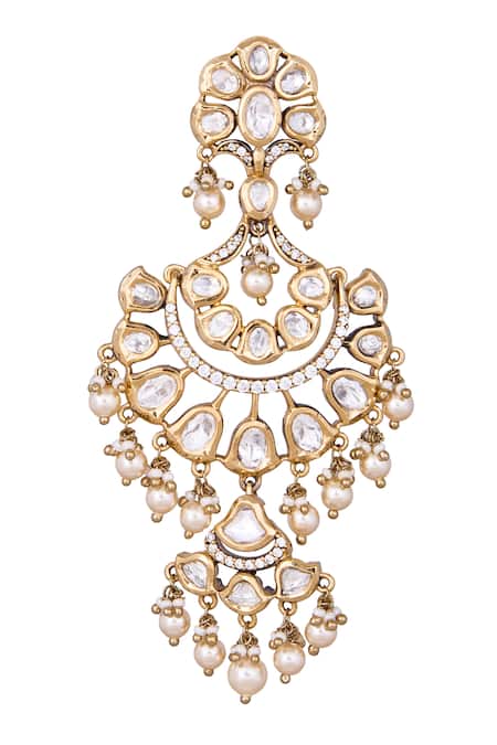 Nazaakat By Samara Singh White Pearls And Gold Dangler Earrings at Aza Fashions Nazaakat By Samara Singh_White Pearls And Gold Dangler Earrings _at_Aza_Fashions