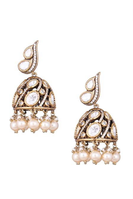 Nazaakat By Samara Singh Gold Jhumka Earrings With Pearl Drops 