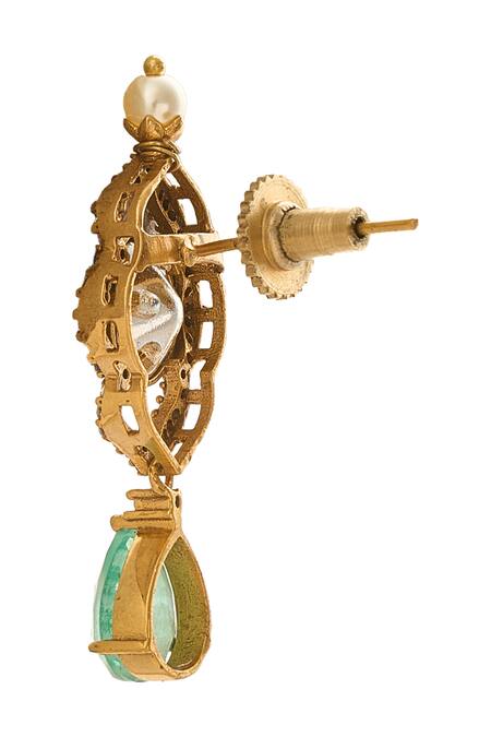 Buy_Nazaakat By Samara Singh_Mint Stones Brass Necklace And Earring Set _Online_at_Aza_Fashions