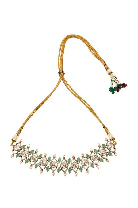 Shop_Nazaakat By Samara Singh_Mint Stones Brass Necklace And Earring Set _Online_at_Aza_Fashions