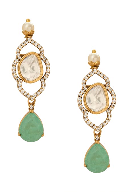 Nazaakat By Samara Singh_Mint Stones Brass Necklace And Earring Set _at_Aza_Fashions