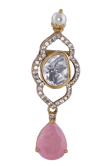 Nazaakat By Samara Singh_Pink Stones Brass Necklace And Earring Set _Online_at_Aza_Fashions