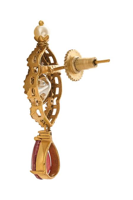 Buy_Nazaakat By Samara Singh_Red Brass Necklace And Earring Set _Online_at_Aza_Fashions