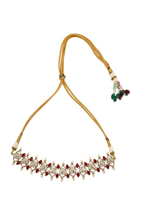 Shop_Nazaakat By Samara Singh_Red Brass Necklace And Earring Set _Online_at_Aza_Fashions