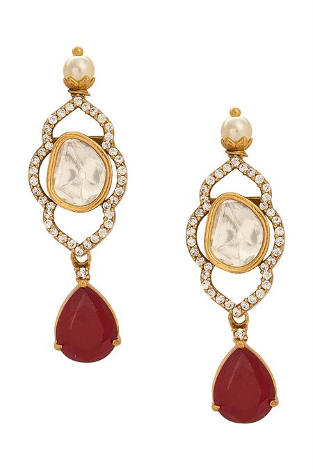 Nazaakat By Samara Singh_Red Brass Necklace And Earring Set _at_Aza_Fashions