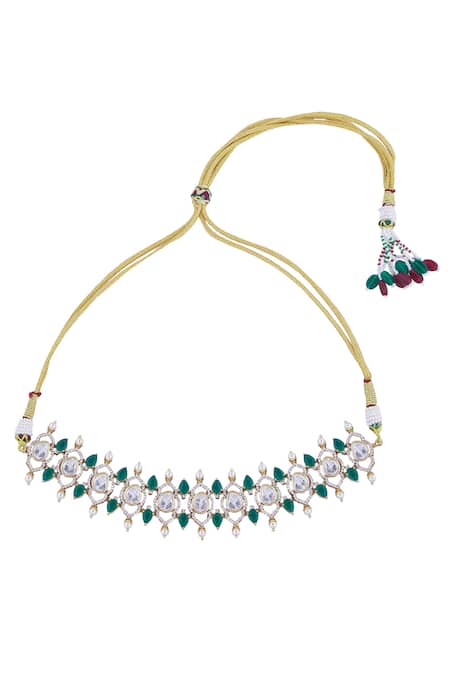 Nazaakat By Samara Singh Green Stones Brass Necklace And Earring Set Online at Aza Fashions Nazaakat By Samara Singh_Green Stones Brass Necklace And Earring Set _Online_at_Aza_Fashions