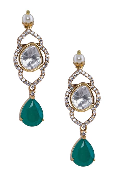 Shop Nazaakat By Samara Singh Green Stones Brass Necklace And Earring Set Online at Aza Fashions Shop_Nazaakat By Samara Singh_Green Stones Brass Necklace And Earring Set _Online_at_Aza_Fashions