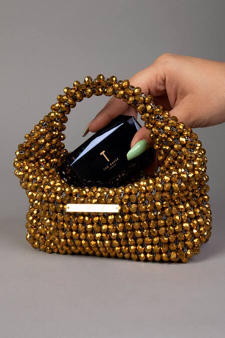Tussya_Gold Crystals Potli Style Beaded Handbag_Online_at_Aza_Fashions