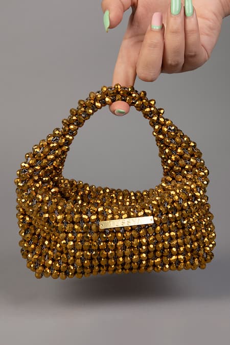 Buy_Tussya_Gold Crystals Potli Style Beaded Handbag_Online_at_Aza_Fashions
