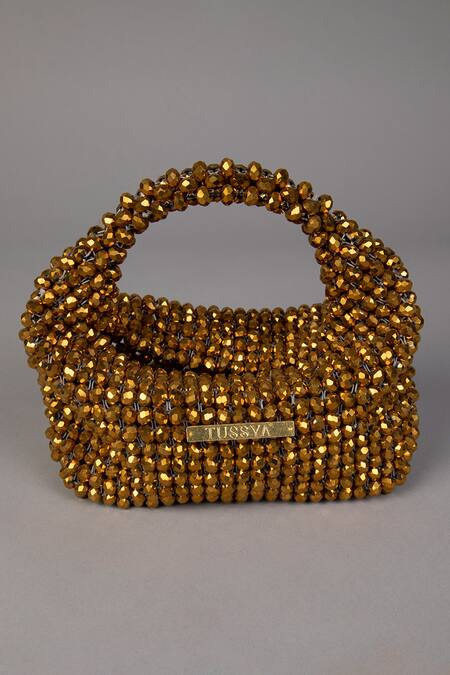 Shop_Tussya_Gold Crystals Potli Style Beaded Handbag_Online_at_Aza_Fashions