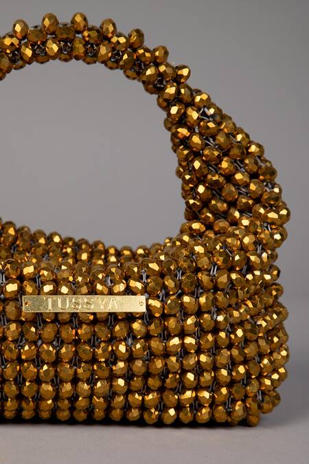 Tussya_Gold Crystals Potli Style Beaded Handbag_at_Aza_Fashions