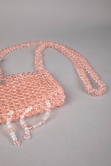 Tussya_Pink Crystals, Fringe Heart Shaped Handbag_Online_at_Aza_Fashions