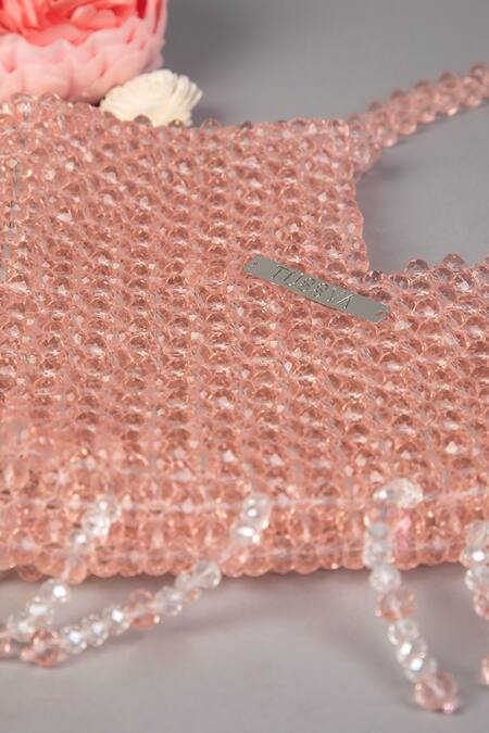 Buy_Tussya_Pink Crystals, Fringe Heart Shaped Handbag