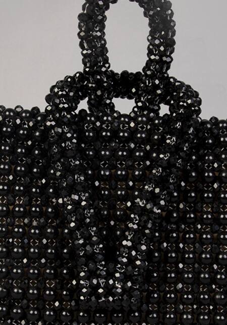 Tussya_Black Crystals Aureate Handbag_Online_at_Aza_Fashions