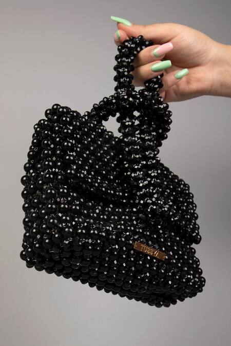 Buy_Tussya_Black Crystals Aureate Handbag_Online_at_Aza_Fashions