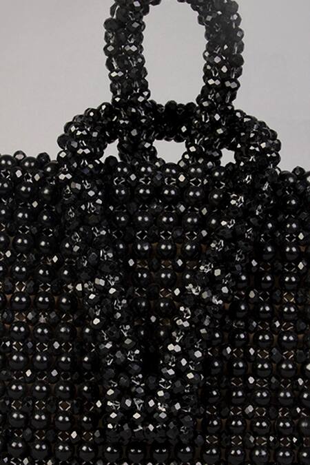 Shop_Tussya_Black Crystals Aureate Handbag_Online_at_Aza_Fashions