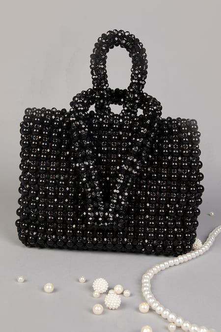 Tussya_Black Crystals Aureate Handbag_at_Aza_Fashions