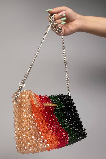 Buy_Tussya_Multi Color Crystals Beaded Handbag With Sling_Online_at_Aza_Fashions