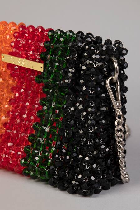 Shop_Tussya_Multi Color Crystals Beaded Handbag With Sling_Online_at_Aza_Fashions