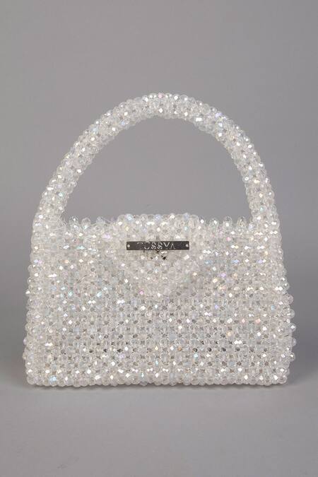 Shop Tussya White Opal Crystal Handbag at Aza Fashions Shop_Tussya_White Opal Crystal Handbag_at_Aza_Fashions