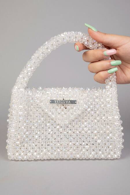 Tussya White Opal Crystal Handbag at Aza Fashions Tussya_White Opal Crystal Handbag_at_Aza_Fashions