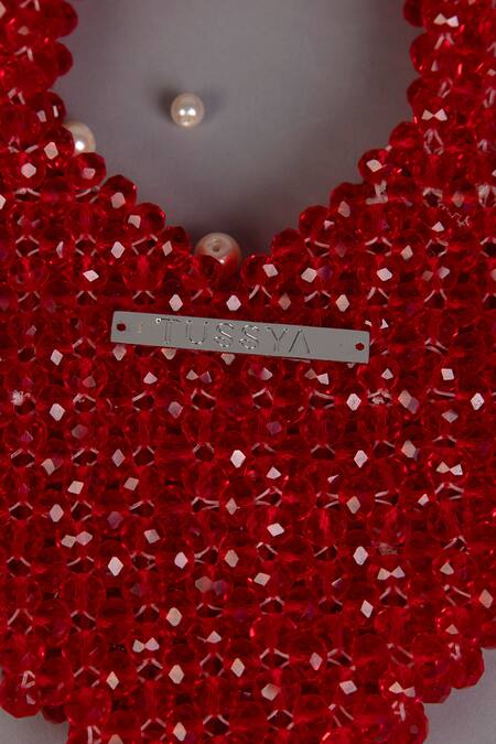 Buy_Tussya_Red Crystals Heart Shaped Mini Bag_Online_at_Aza_Fashions