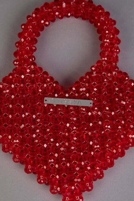 Tussya_Red Crystals Heart Shaped Mini Bag_at_Aza_Fashions