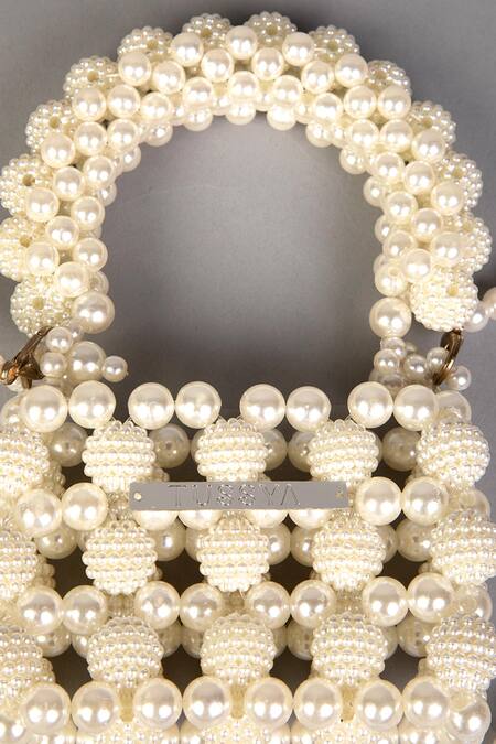 Shop Tussya White Beads Halo Pearl Mini Bag Shop_Tussya_White Beads Halo Pearl Mini Bag