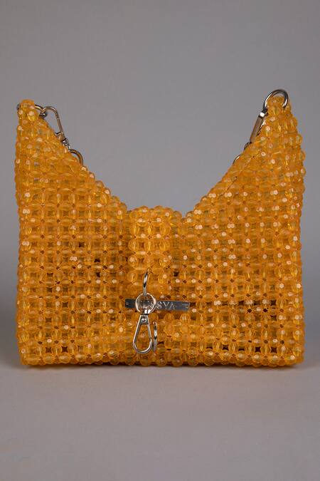 Shop Tussya Yellow Crystals Geometric Handbag at Aza Fashions Shop_Tussya_Yellow Crystals Geometric Handbag_at_Aza_Fashions