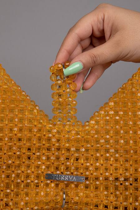 Tussya Yellow Crystals Geometric Handbag at Aza Fashions Tussya_Yellow Crystals Geometric Handbag_at_Aza_Fashions