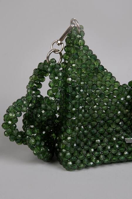 Buy_Tussya_Green Crystals Geometric Acrylic Handbag With Belt_Online_at_Aza_Fashions