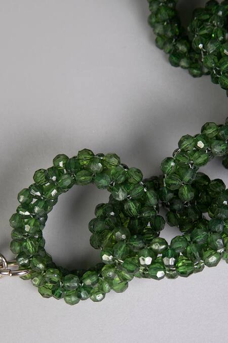 Shop_Tussya_Green Crystals Geometric Acrylic Handbag With Belt_Online_at_Aza_Fashions