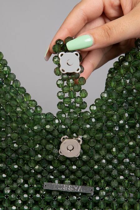 Shop_Tussya_Green Crystals Geometric Acrylic Handbag With Belt