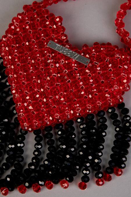 Tussya_Red Crystals Heart-shaped Mini Bag_at_Aza_Fashions