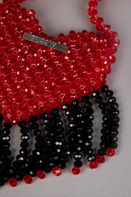 Buy_Tussya_Red Crystals Heart-shaped Mini Bag
