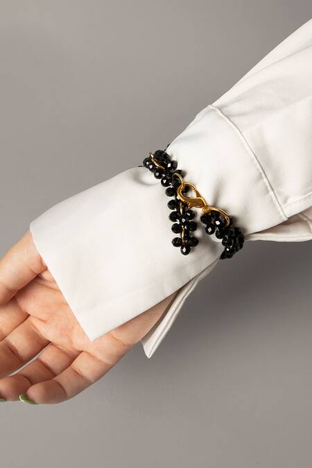 Tussya Black Crystals Noir Wrist Charm With Detachable Belt Online at Aza Fashions Tussya_Black Crystals Noir Wrist Charm With Detachable Belt_Online_at_Aza_Fashions