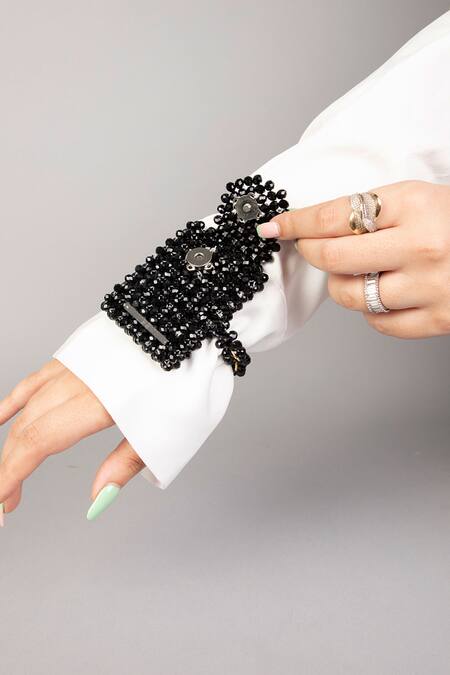 Buy Tussya Black Crystals Noir Wrist Charm With Detachable Belt Online at Aza Fashions Buy_Tussya_Black Crystals Noir Wrist Charm With Detachable Belt_Online_at_Aza_Fashions