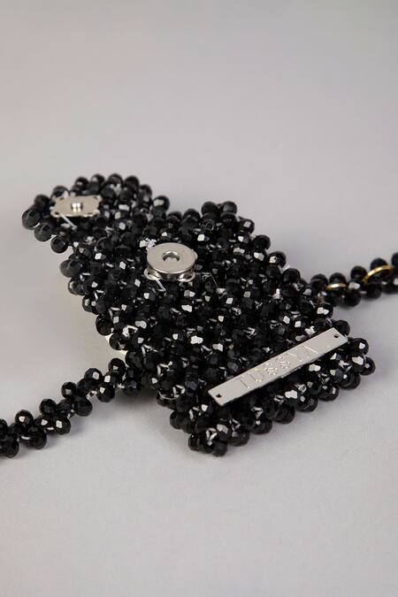 Shop Tussya Black Crystals Noir Wrist Charm With Detachable Belt Online at Aza Fashions Shop_Tussya_Black Crystals Noir Wrist Charm With Detachable Belt_Online_at_Aza_Fashions