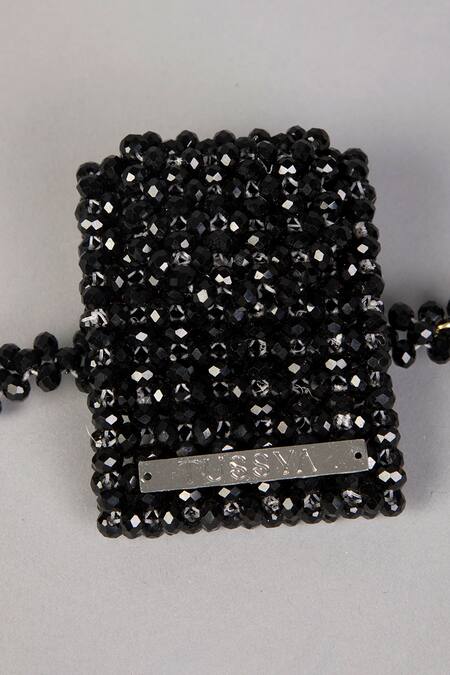 Tussya Black Crystals Noir Wrist Charm With Detachable Belt at Aza Fashions Tussya_Black Crystals Noir Wrist Charm With Detachable Belt_at_Aza_Fashions