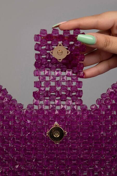 Buy_Tussya_Purple Crystals Geometric Handbag With Sling_Online_at_Aza_Fashions