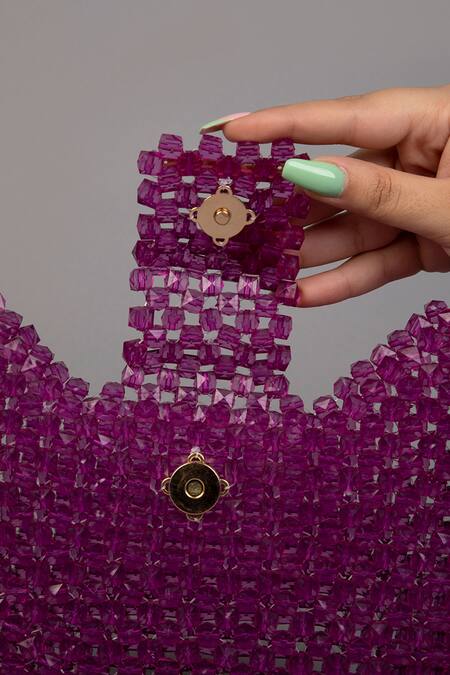 Shop_Tussya_Purple Crystals Geometric Handbag With Sling_Online_at_Aza_Fashions