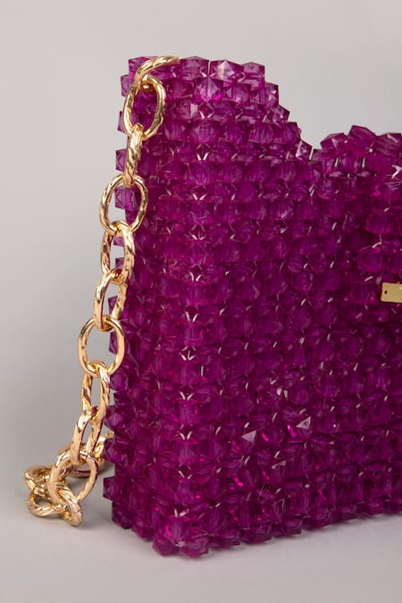 Buy_Tussya_Purple Crystals Geometric Handbag With Sling