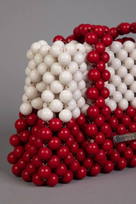 Buy_Tussya_Red Beads Cherry Ivory Handbag_Online_at_Aza_Fashions