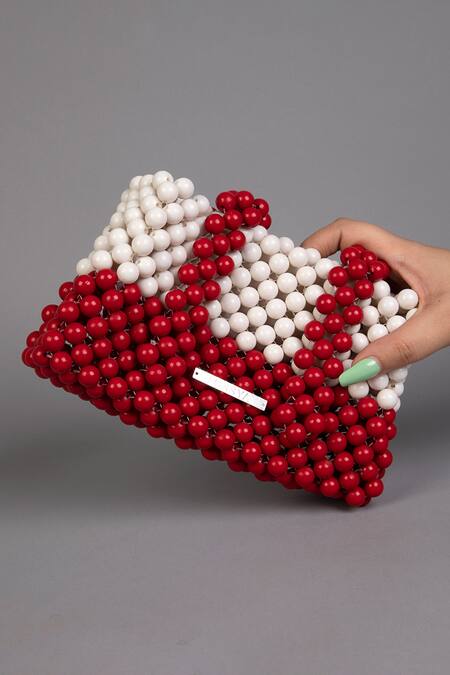Shop_Tussya_Red Beads Cherry Ivory Handbag
